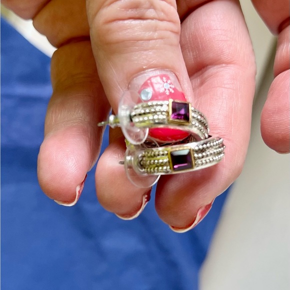 Pierced earrings, silver tone with purple -jewelry - Picture 11 of 14